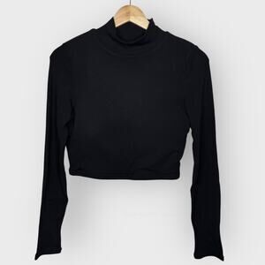 Klassy Network Turtleneck Crop Top | Womens Medium | Black Long Sleeve Holiday